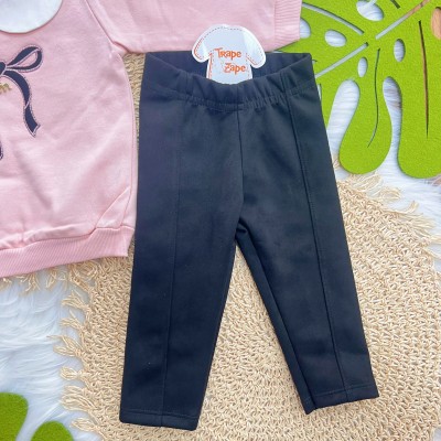 Conj. Blusa de Moletom Laço Bordado e Calça Legging - Rosa